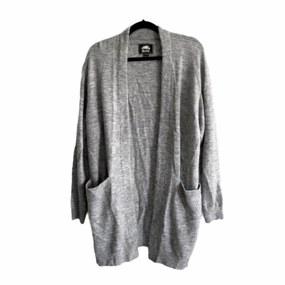 Roots Sweaters - ROOTS Long Wool Open Knit Cardigan Sweater Grey L